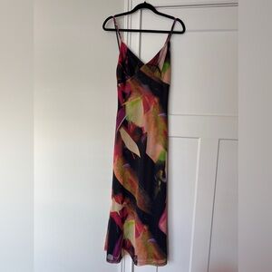 V Neck Mesh Printed Dress